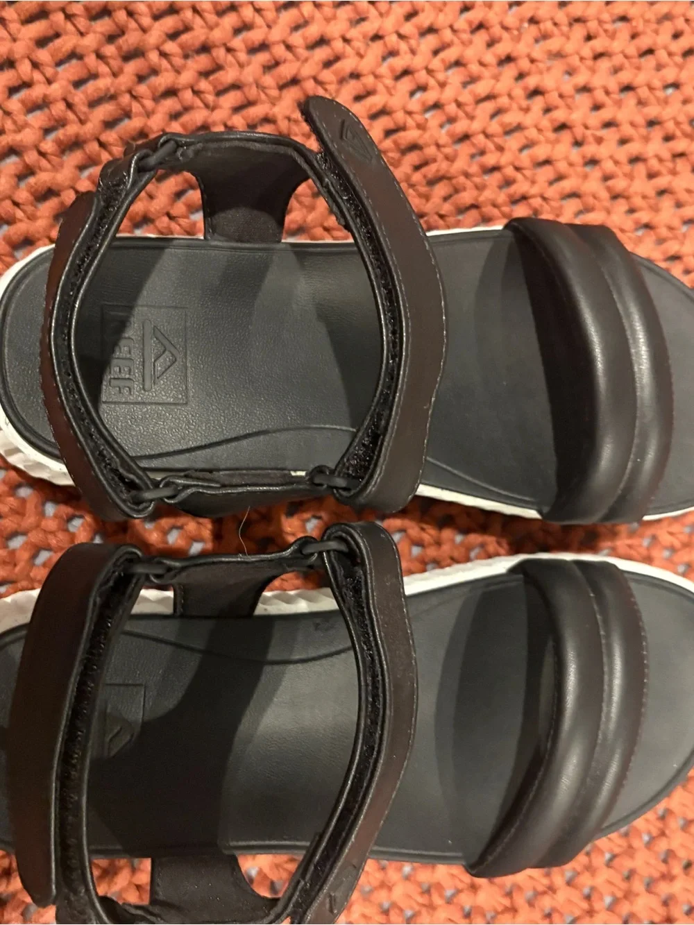 Reef Black Strap Platform Sandals with White Ribbed Sole